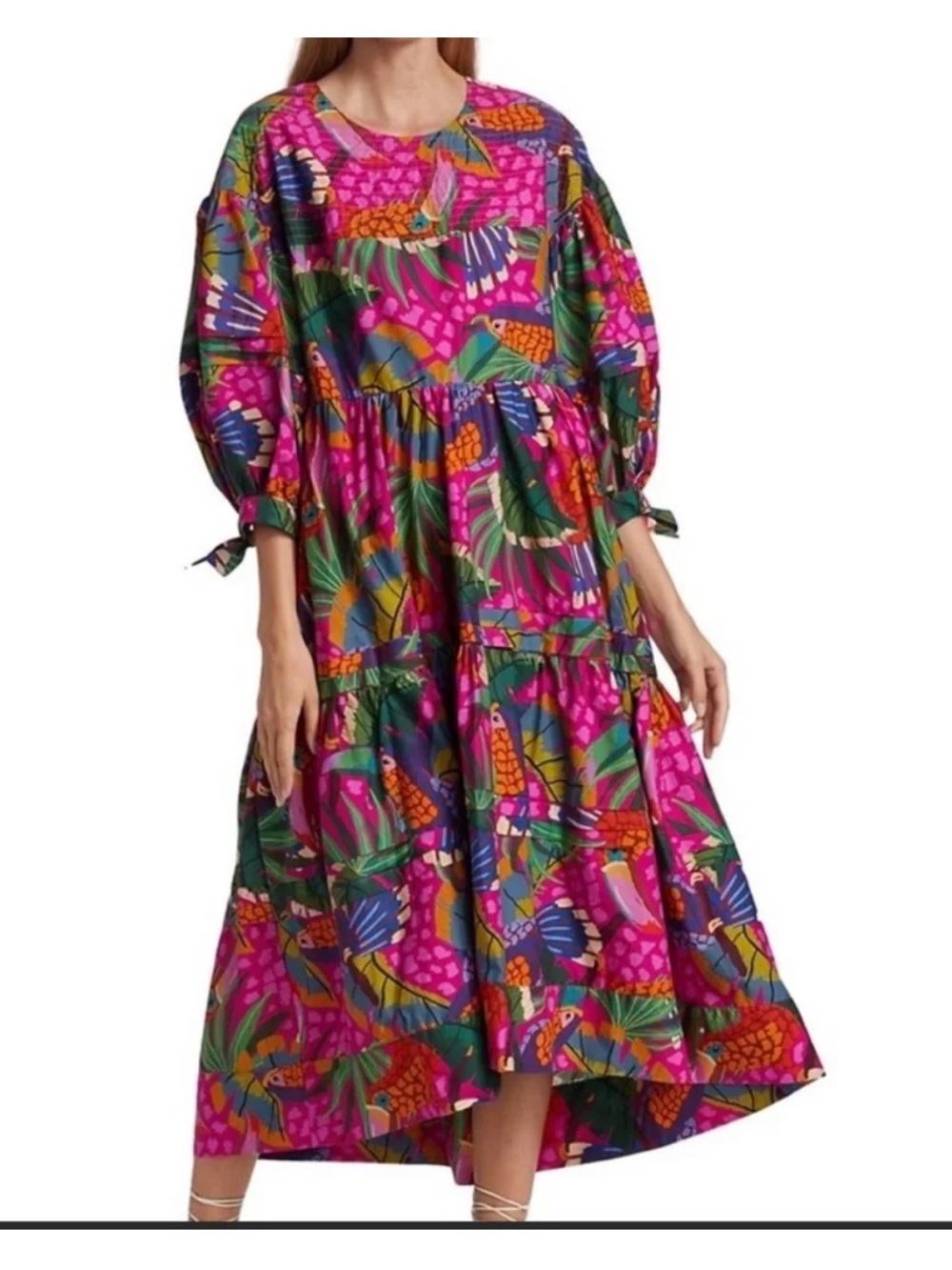 Farm Rio Painted Toucan Tiered Maxi Dress